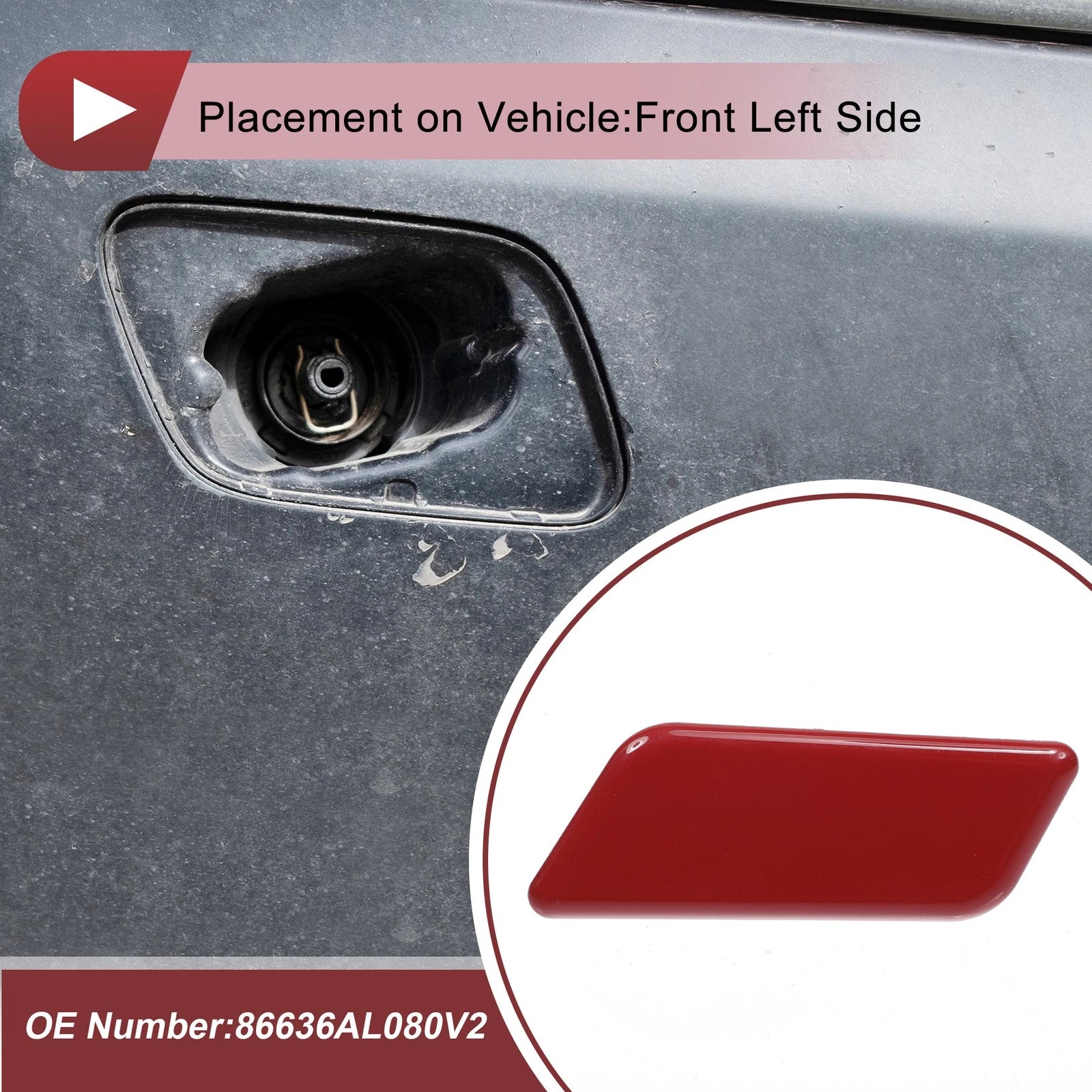 Front Left Washer Nozzle Cover Cap for Subaru Outback (2015–2017) Red