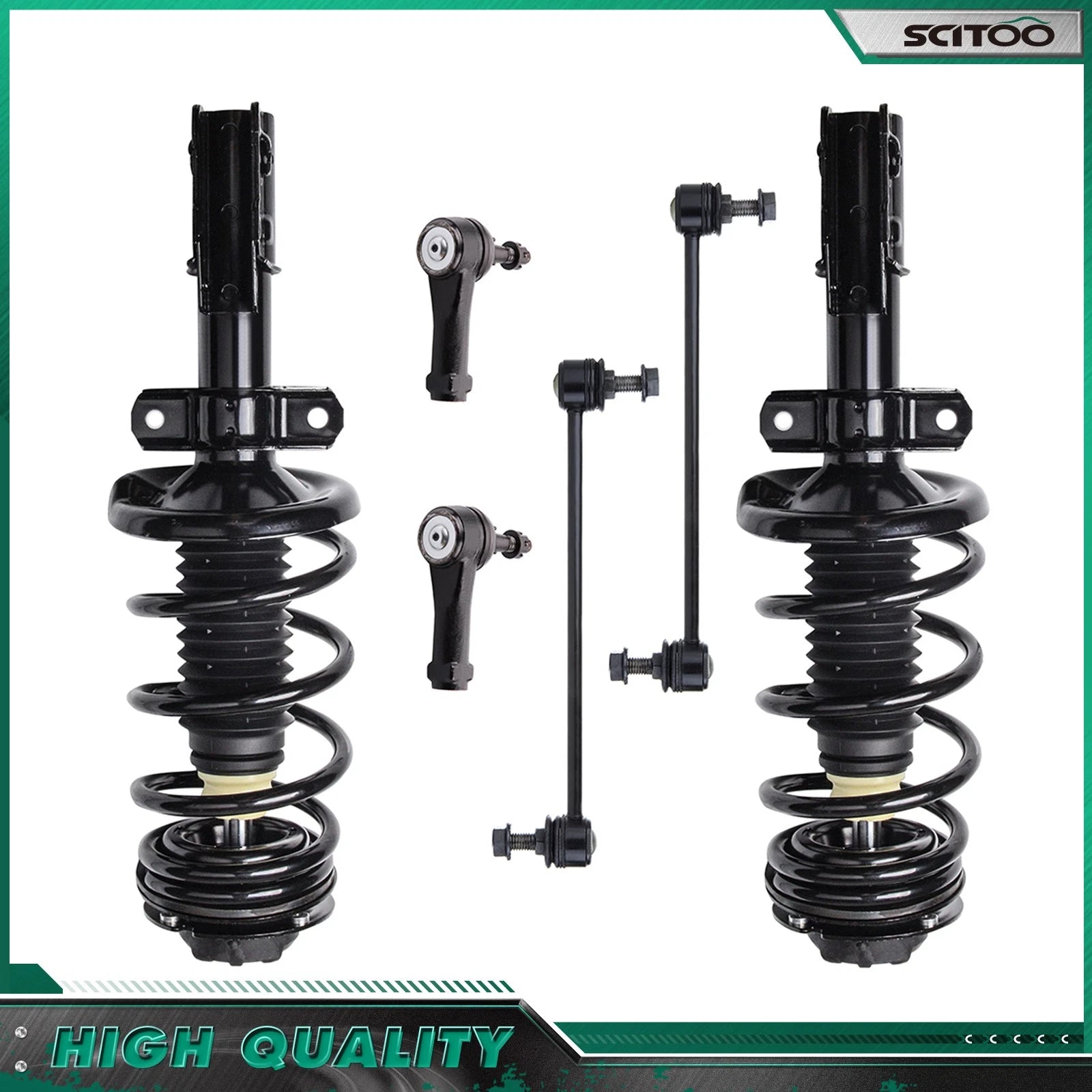 Set of 6 Front Struts, Outer Tie Rods, Sway Bar Links for Saturn Ion (2005–2007)