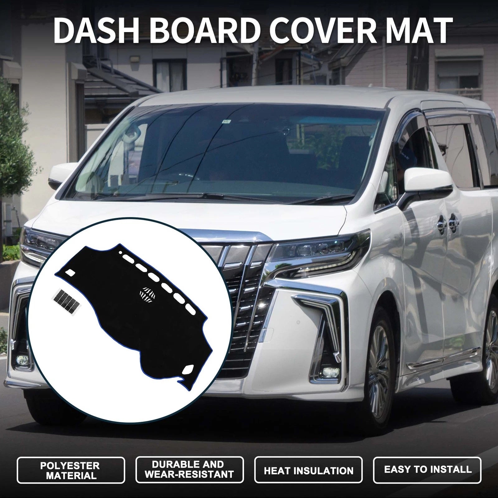 Dashboard Cover Mat for Toyota Vellfire (2008–2015) Black Blue Set of 1