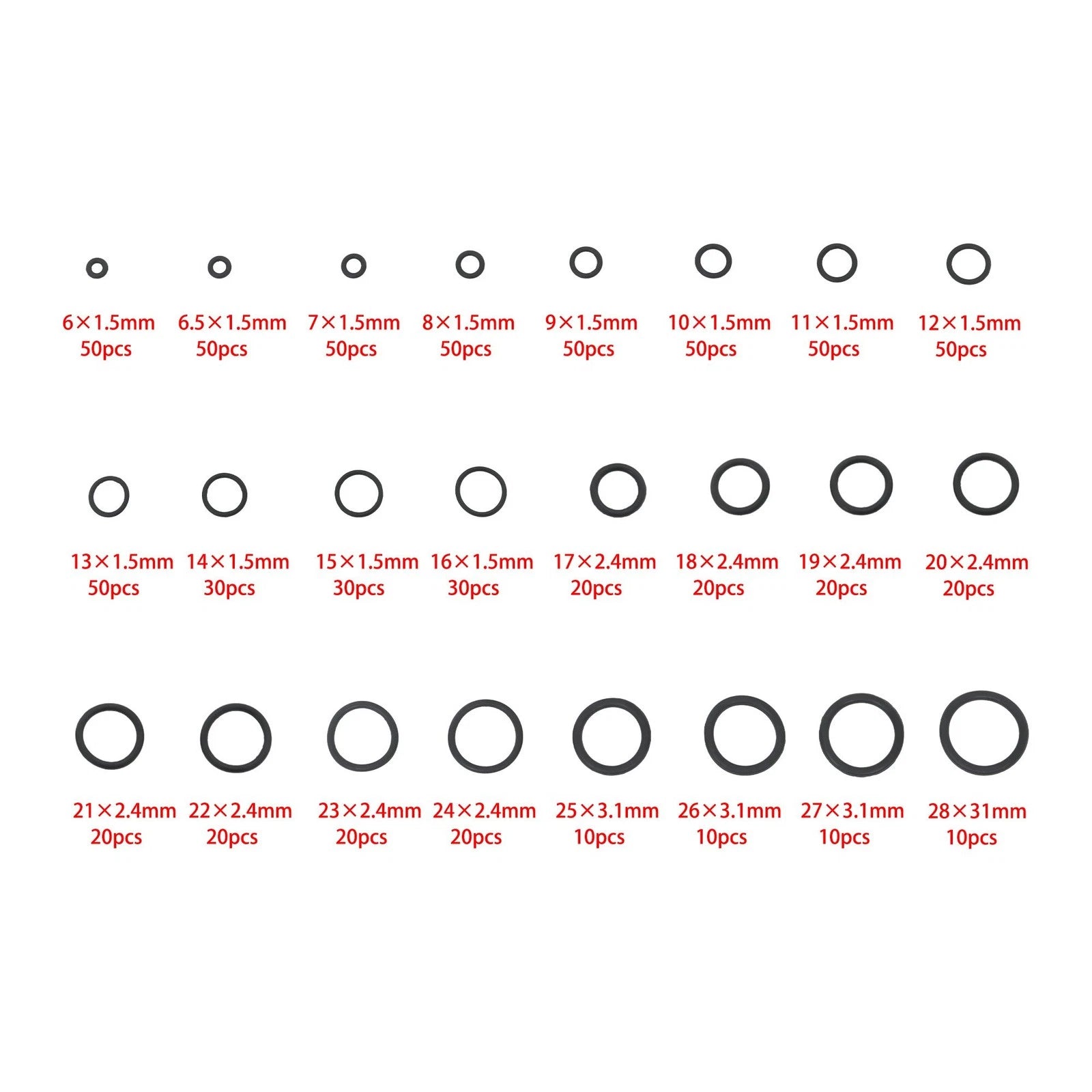 740PCS O Rings Assortment for Universal Applications (Various Sizes)