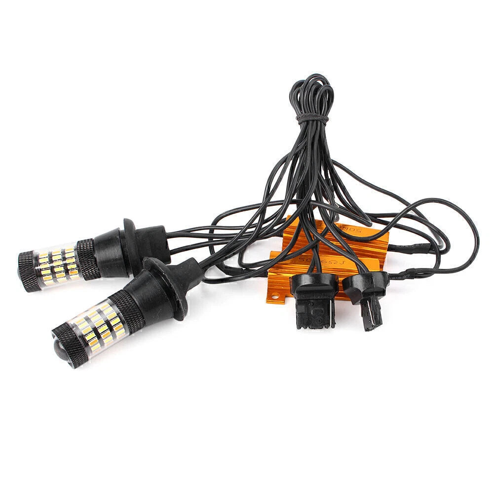 2X T20 7443 60 SMD Dual Color LED Turn Signal Lamp for