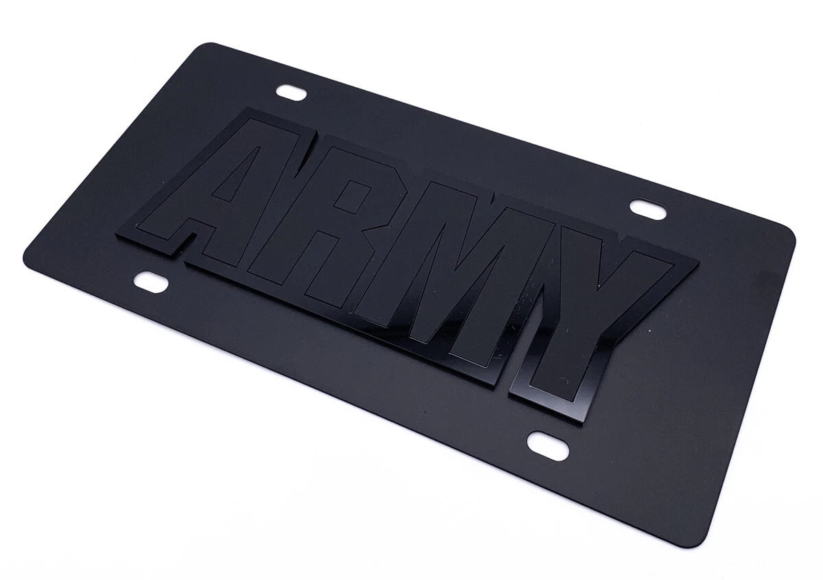 US Army Tactical Black License Plate with 3D Acrylic Logo for Universal Fit