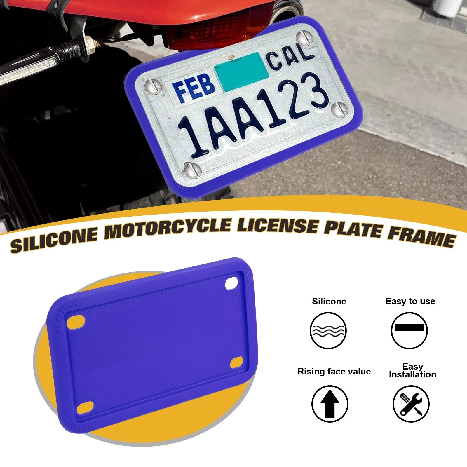 Silicone License Plate Frame for Blue Motorcycle (Universal) (2000-2000)