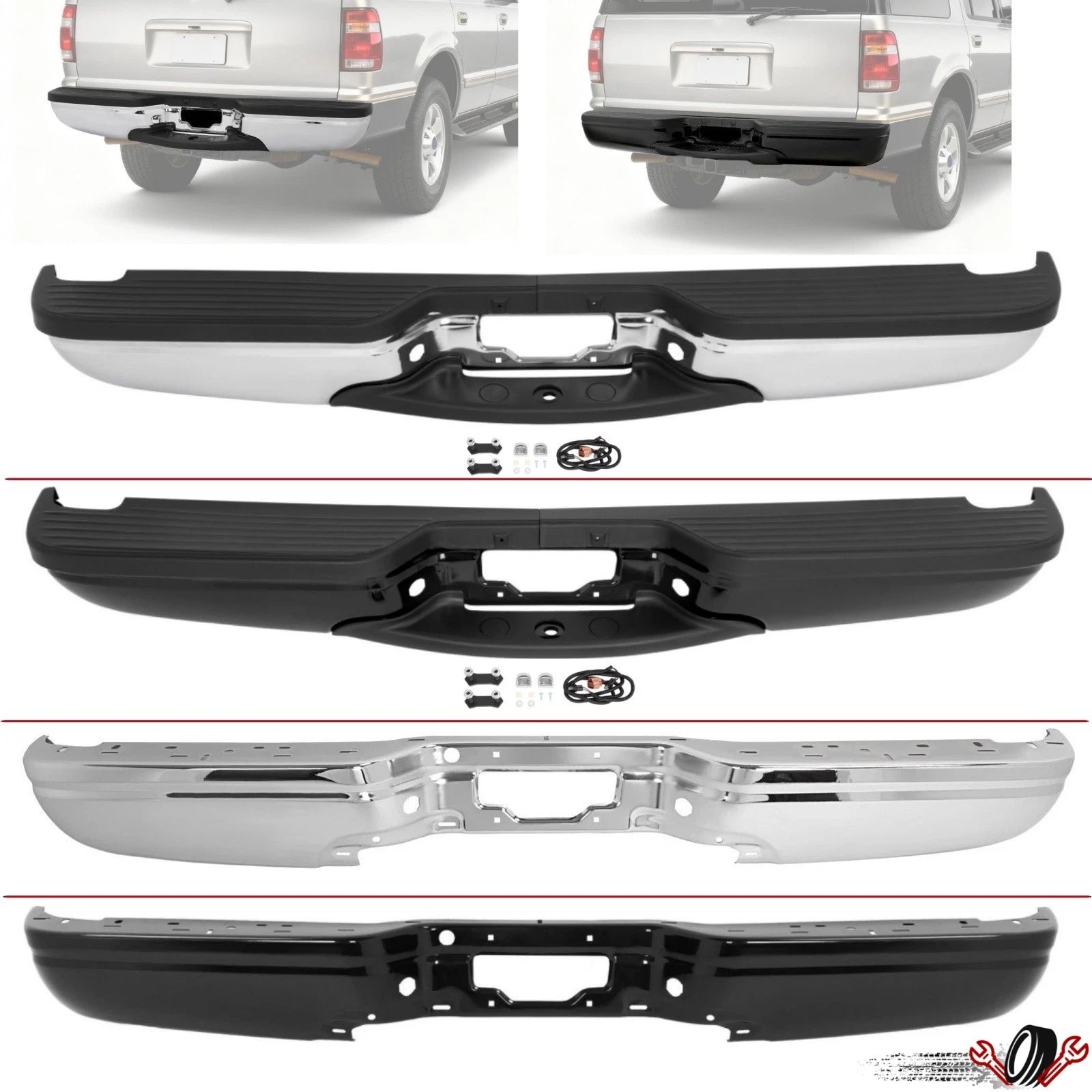 Chrome/Black Rear Bumper Face Bar for Ford Expedition (1997–2002)