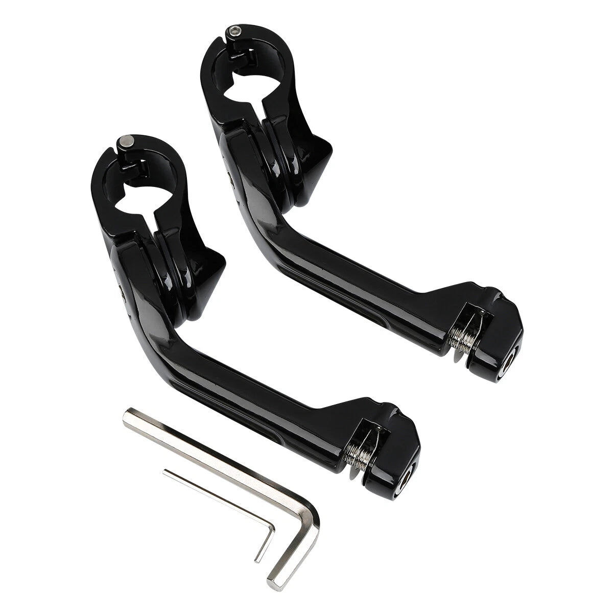 1.25" Gloss Black Highway Long Angled Peg Mount Kit for Harley Davidson