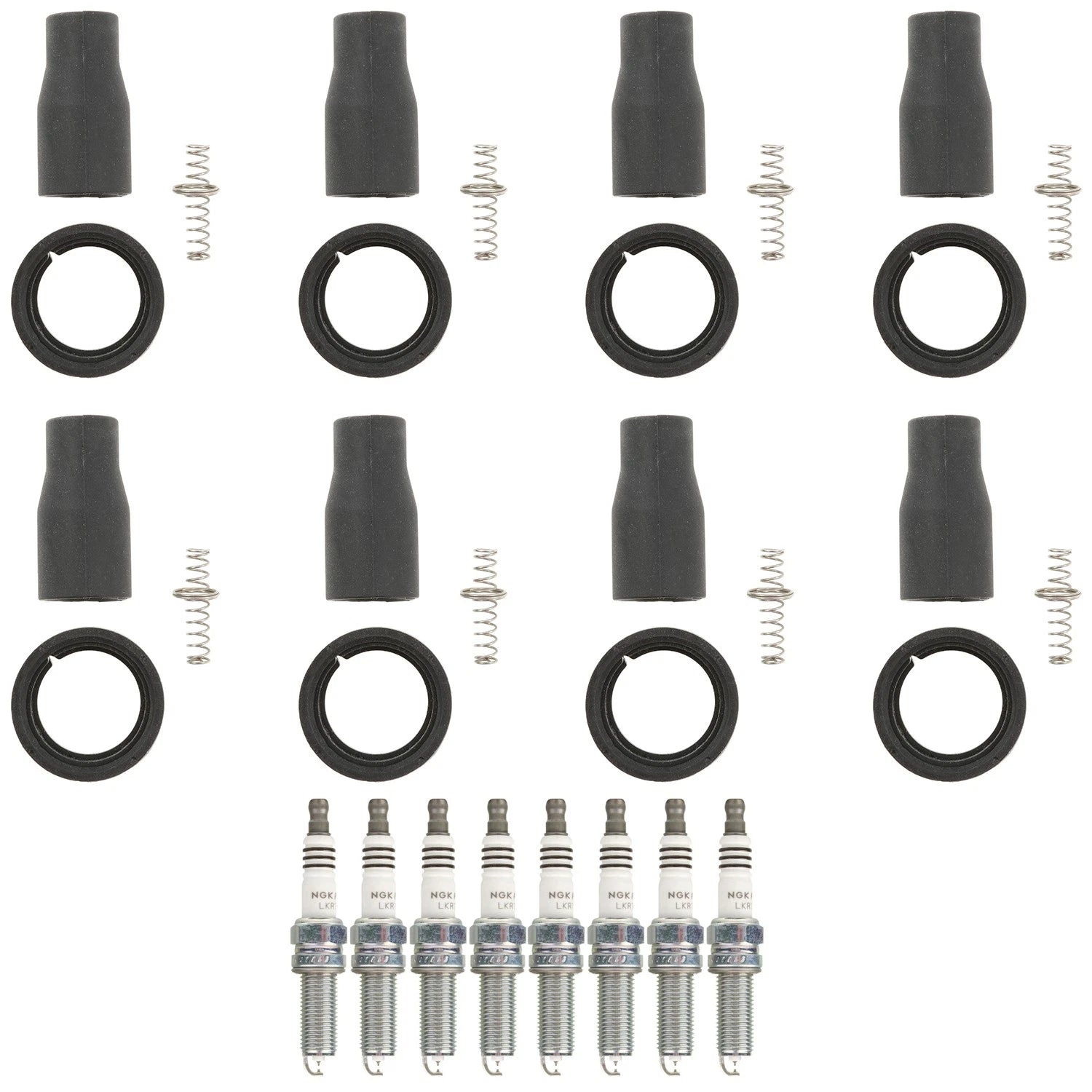 Set of 8 NGK Ruthenium HX Spark Plugs & Coil Boots for Equus Genesis (2015–2016)