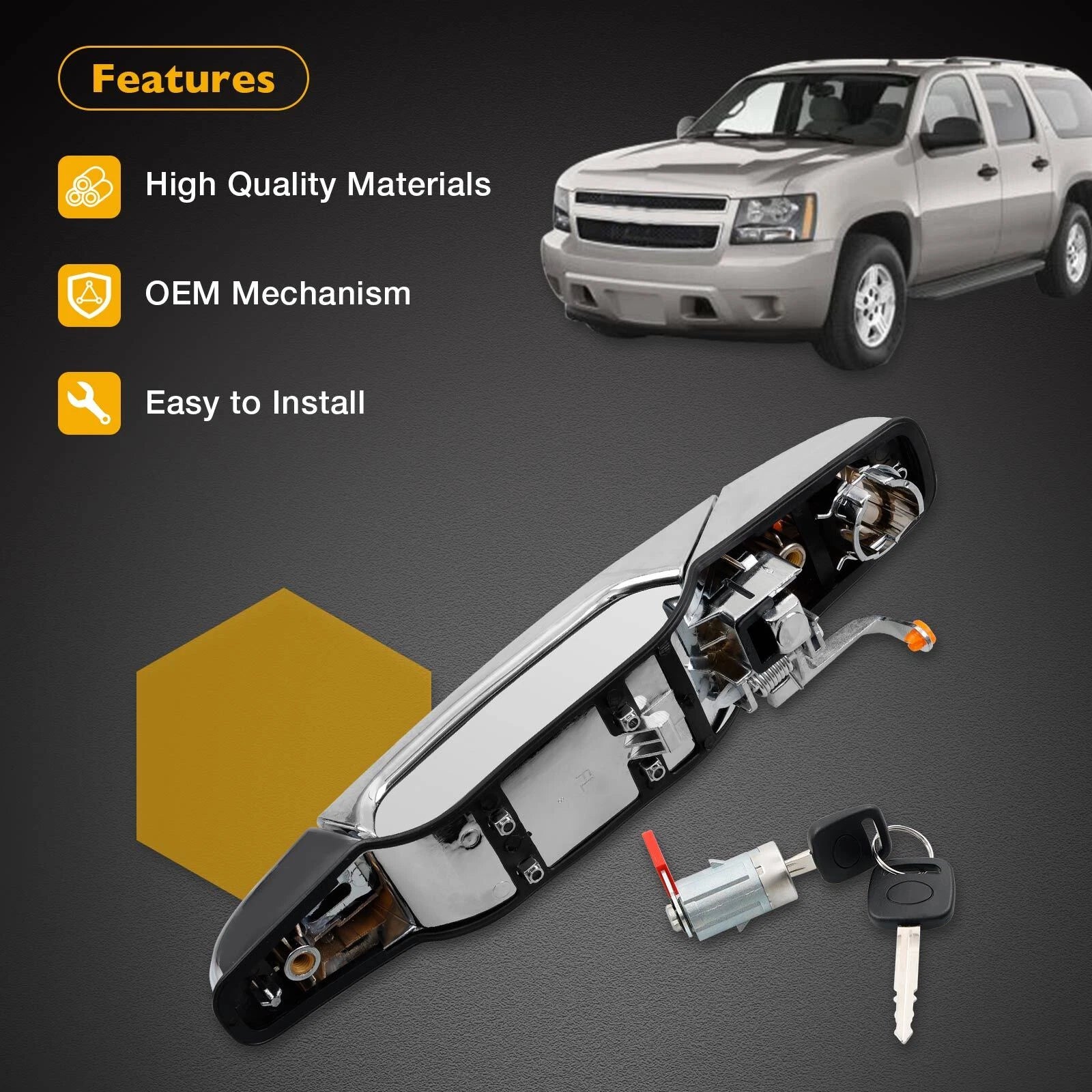 Exterior Door Handle Driver Side w/ Lock Cylinder for Chevy GMC Cadillac (2007–2013)