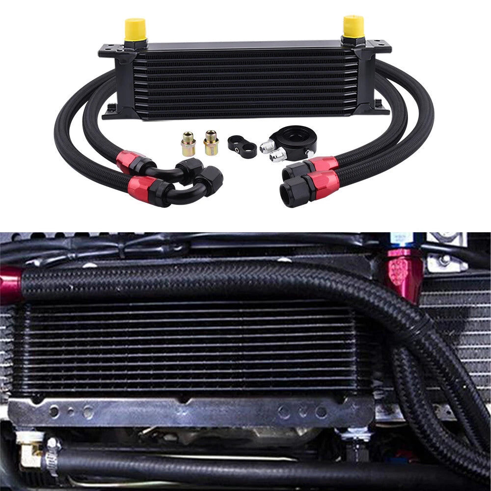 10 Row AN10 Universal Aluminum Transmission Oil Cooler & Filter Adapter Kit