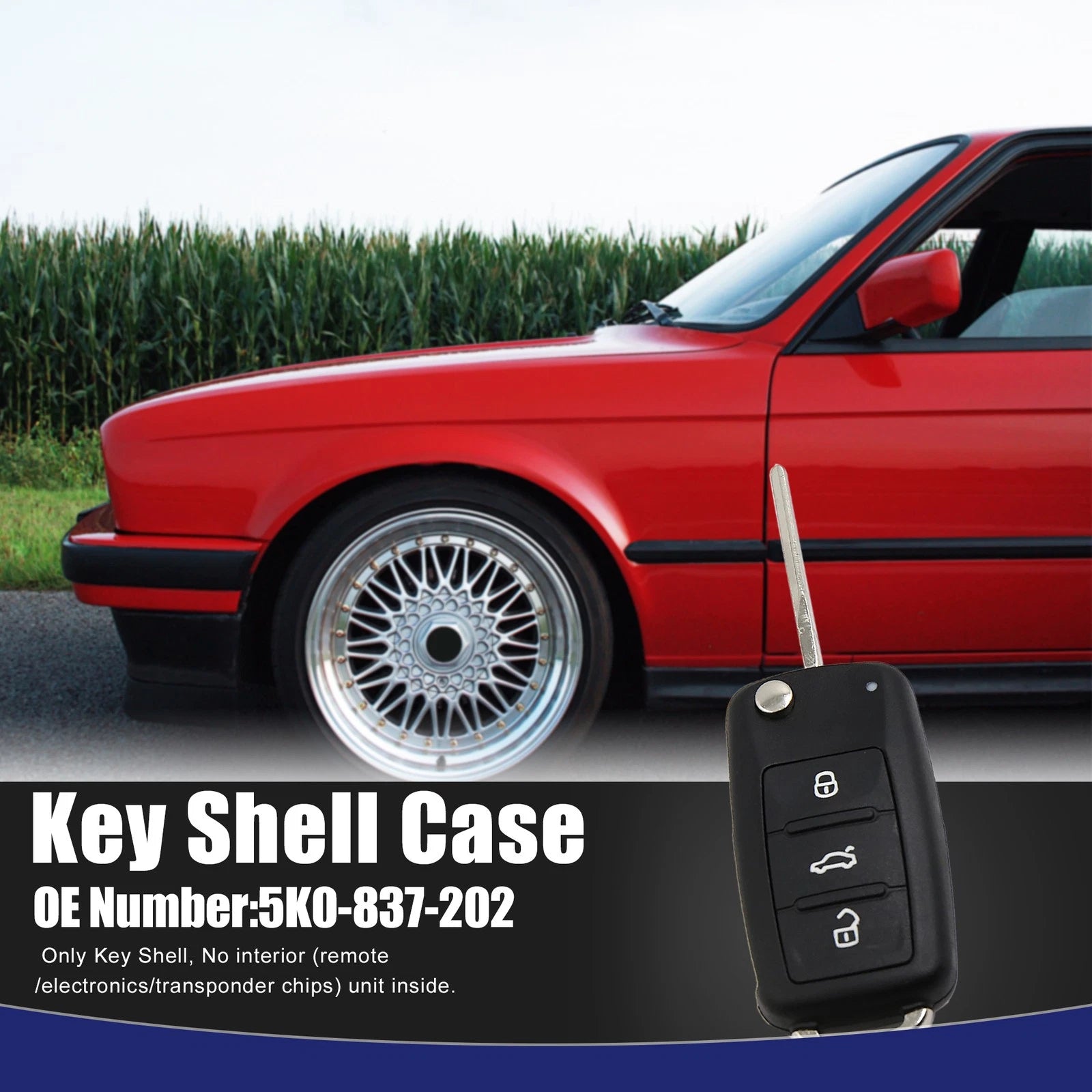 Key Shell Case for VW Beetle, Caddy, Jetta (1X)