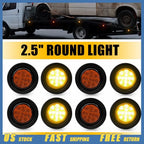 8x Amber LED 2.5 Inch DOT Round Trailer Side Marker Light for Truck