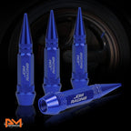Set of 4 Blue Aluminum Spiked Tire Valve Stem Caps for Universal Fit (60mm)