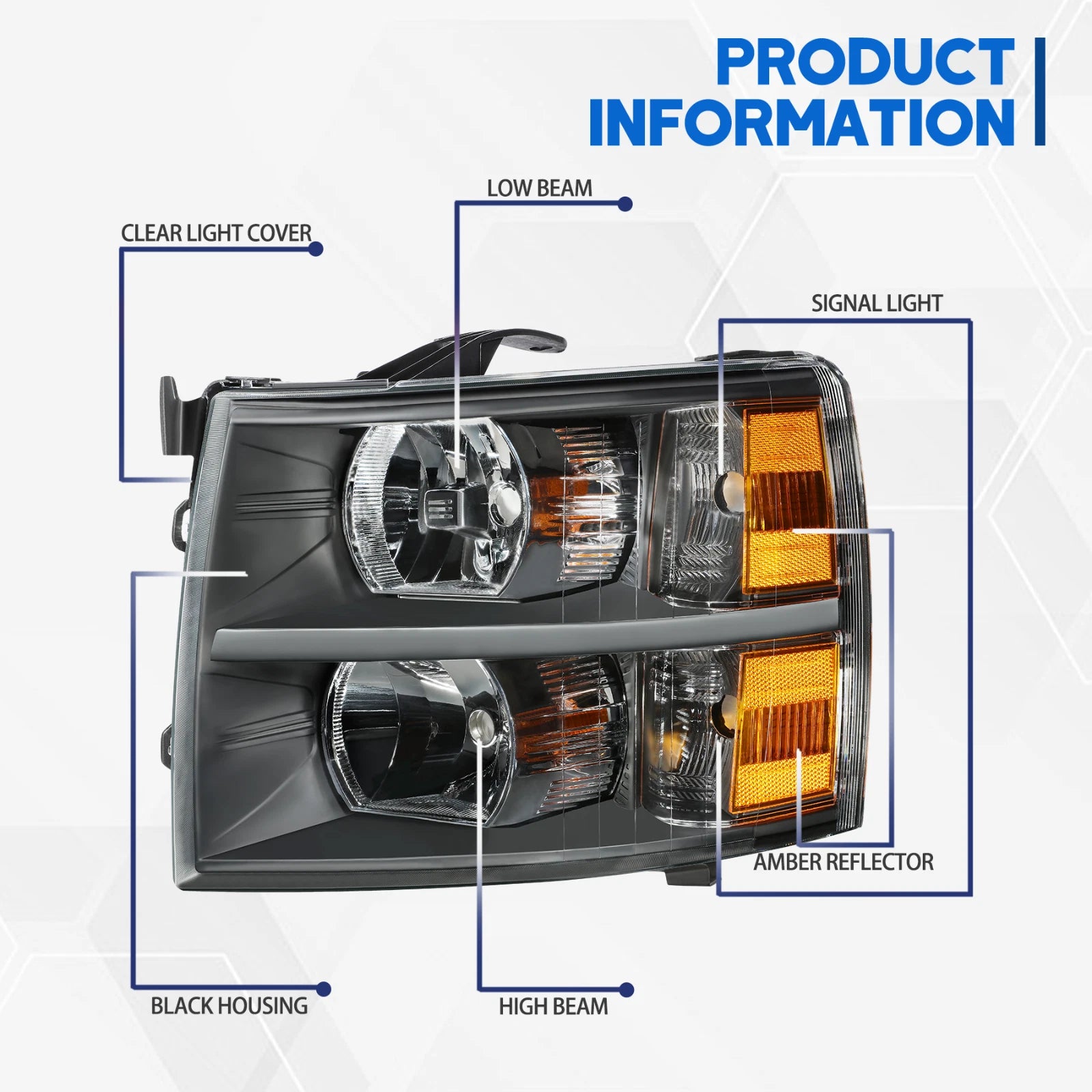 Headlight Assembly Pair Black/Amber for Chevy Silverado 2500HD 3500 (2007–2014)
