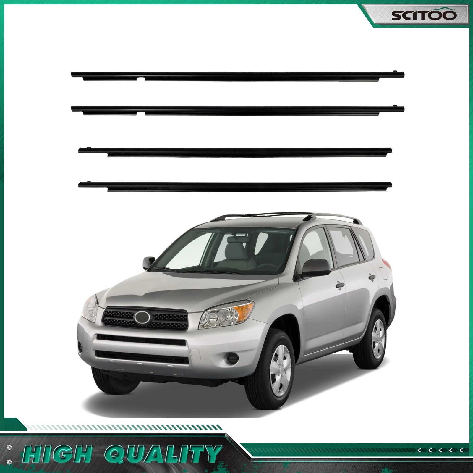 Set of 4 Window Scraper Seal Belt Weatherstrip for Toyota Rav4 (2006–2008)