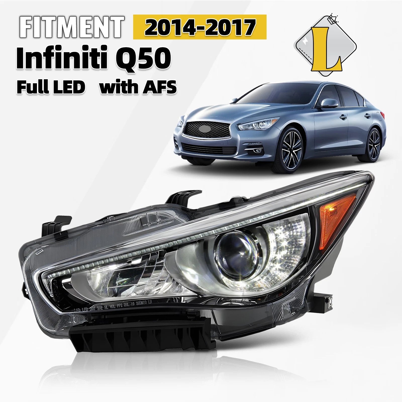 Full LED Headlight for Infiniti Q50 (2014–2017) AFS Bulb Driver Side