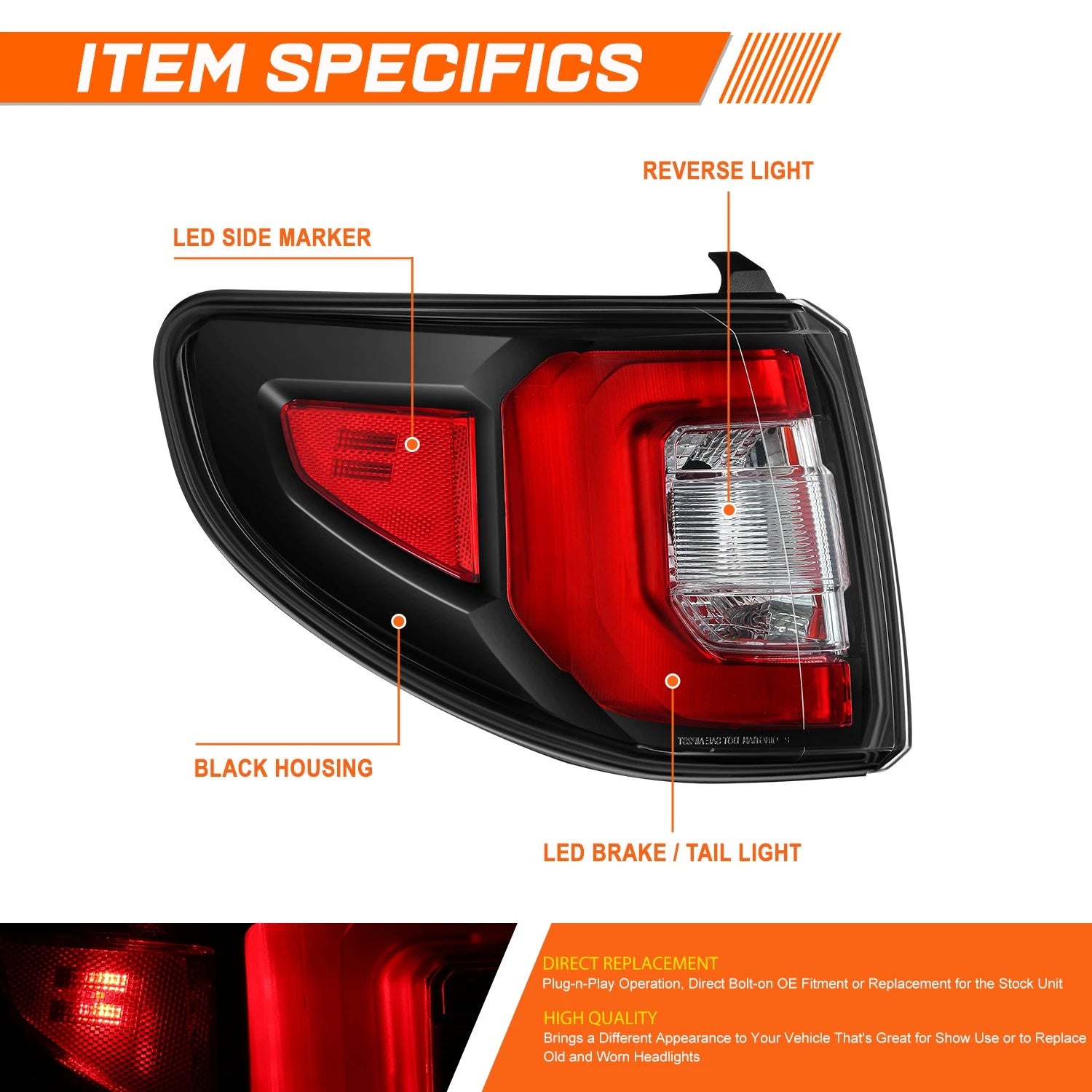 Driver Left Side Outer Tail Light Stop Brake Lamp for GMC Acadia Limited (2013–2017)