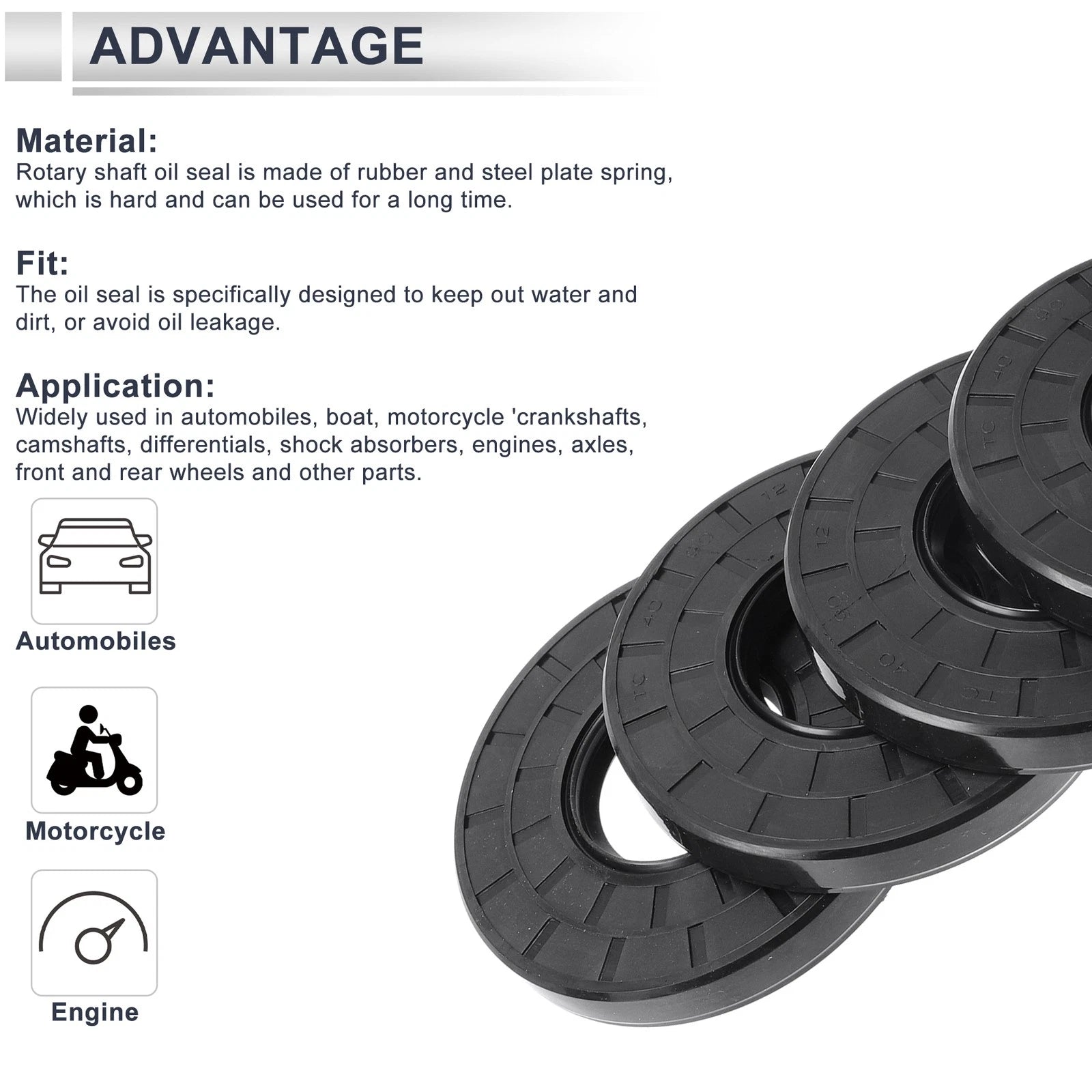 Set of 5 Oil Seal Rotary Shaft Seal for Various Models (40x90x12mm)