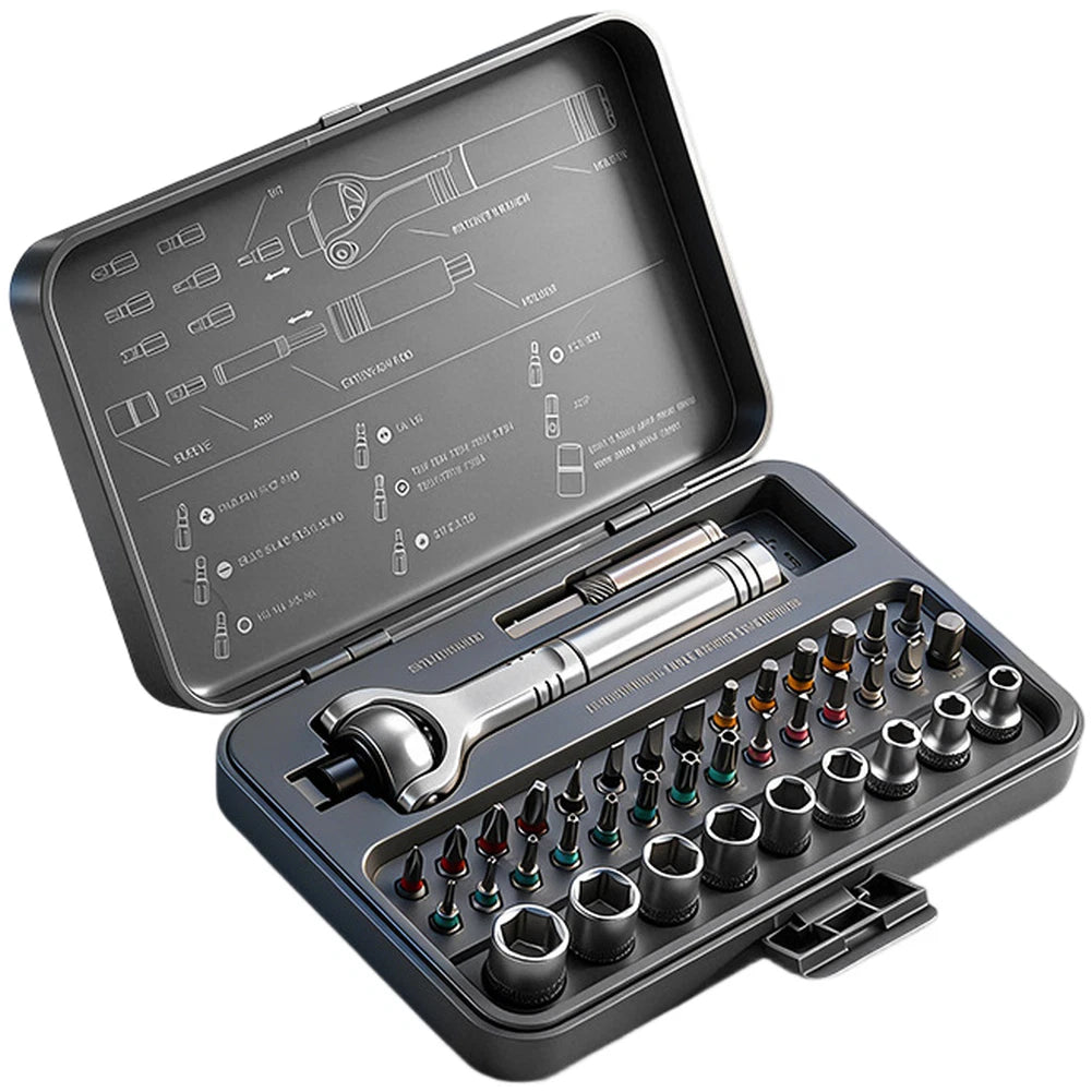 40 in 1 Swivel Ratchet Wrench Set with Magnetic Head, 60 Tooth Chrome Vanadium