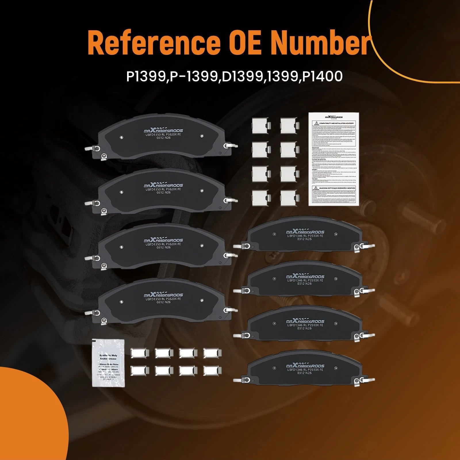 8pcs Brake Pads Set for Dodge Ram 2500 3500 (2009–2010) w/Hardware