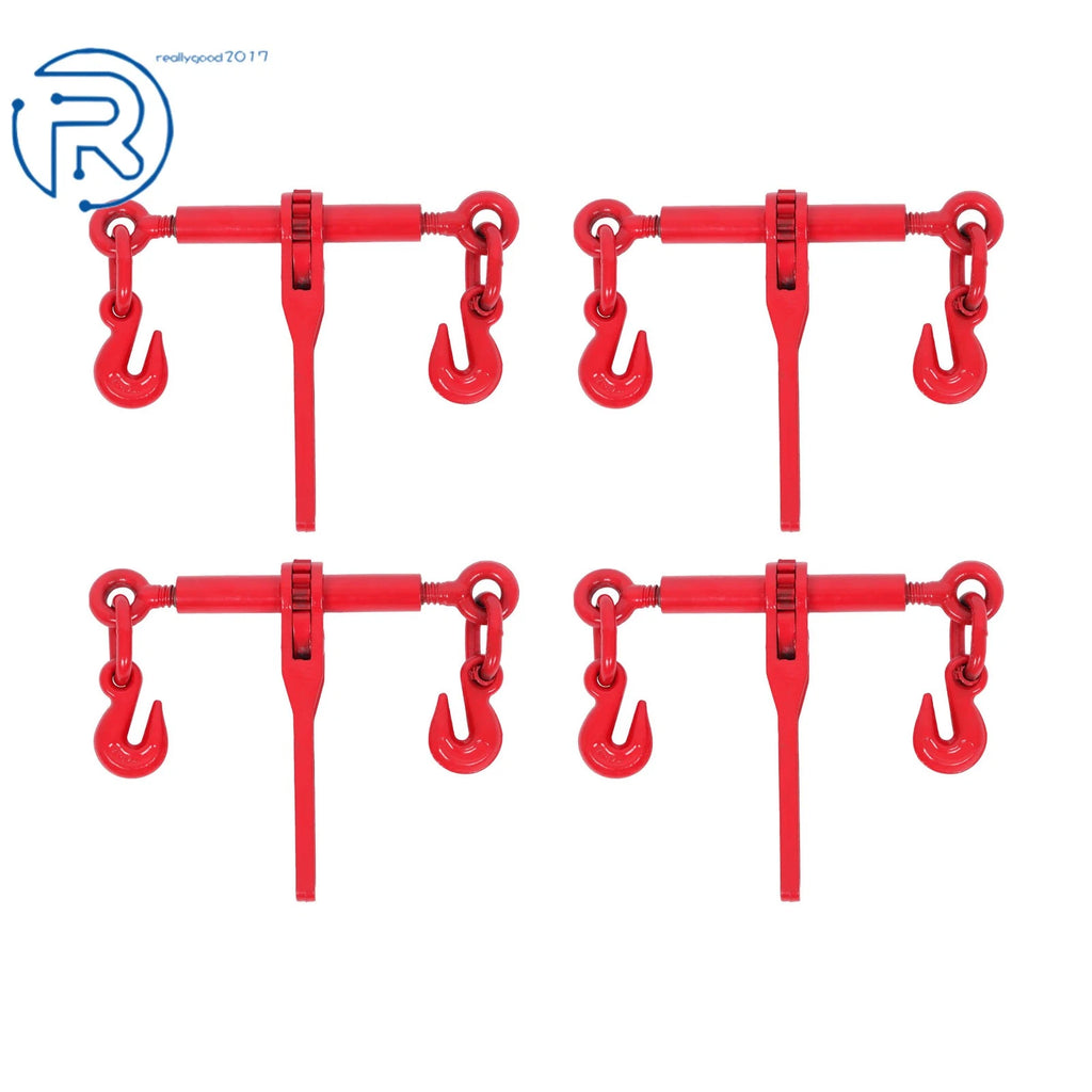 Set of 4 Ratchet Chain Load Binders for Tie Down Rigging