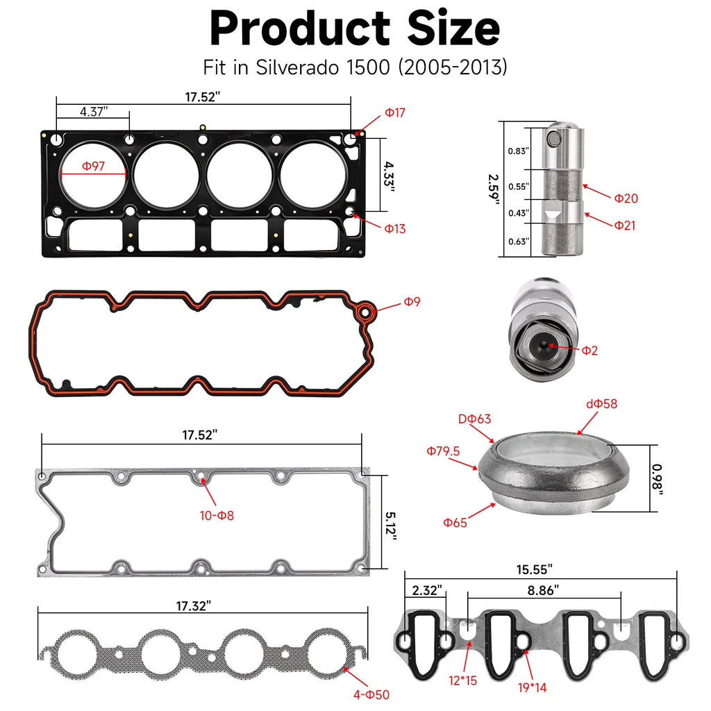 Head Gasket Kit for Chevy GMC Buick Cadillac 4.8L 5.3L (HS26191PT-1, HS26190PT-2)