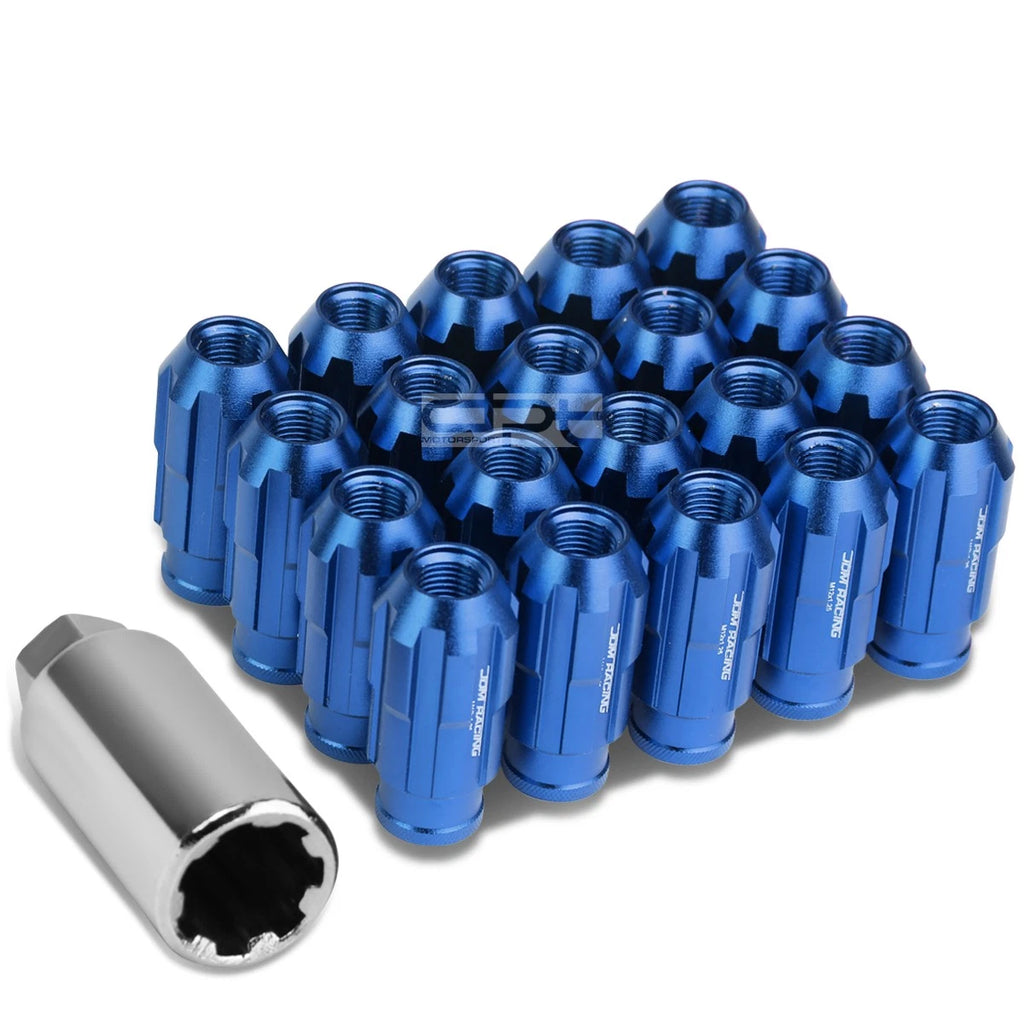 20x Open End M12x1.25 50mm Tall Blue Aluminum Lug Nuts + Adapter