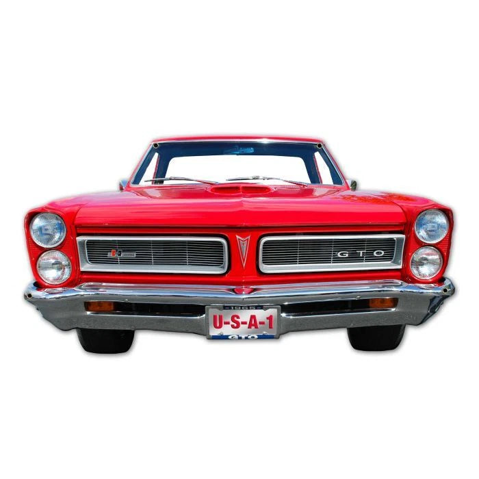 Front End Flat Metal Sign for Pontiac GTO (1965) Red 25 x 13 In