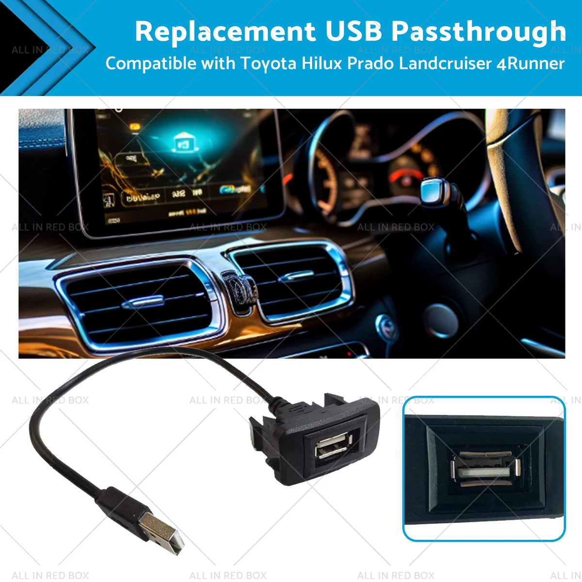 Replacement USB Passthrough for Toyota Hilux Prado Landcruiser 4Runner (2010–2023)