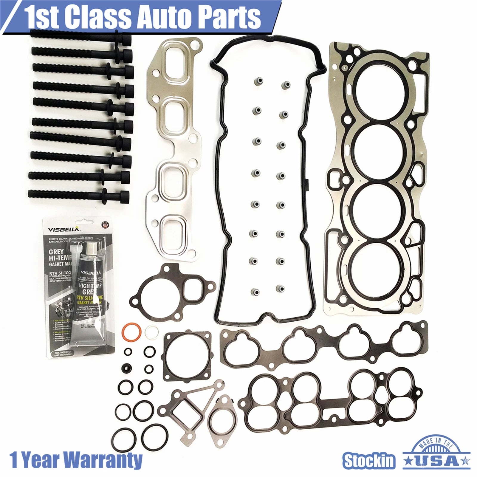 Engine Head Gasket Set with 10 Cylinder Head Bolts for Nissan Altima Sentra (2002–2018)
