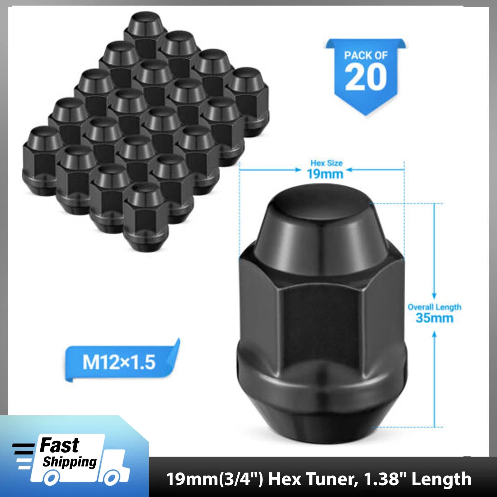 20x Closed End Bulge Acorn Wheel Lug Nut for Aftermarket Wheels