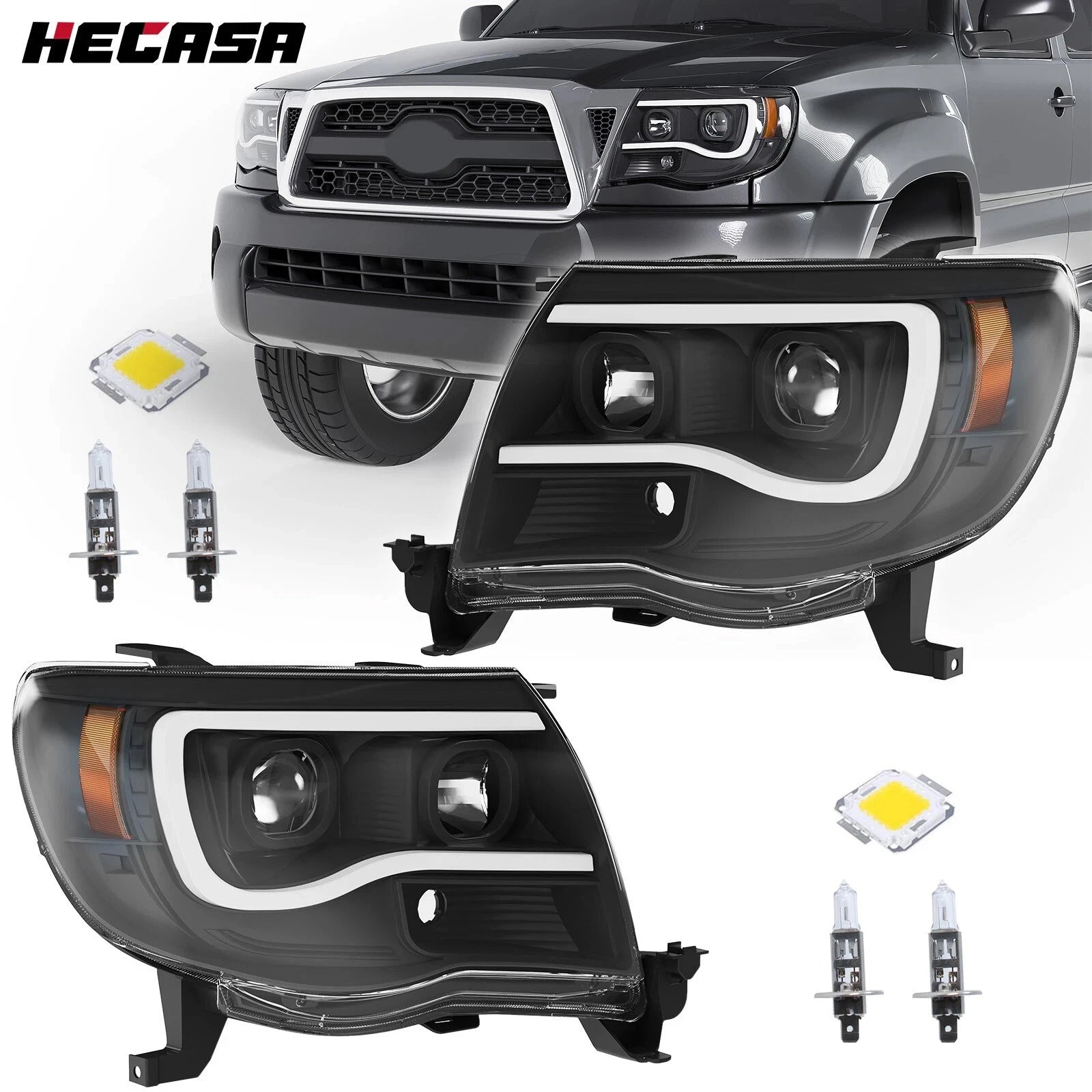 LED Tube Black Projector Headlights for Toyota Tacoma (2005–2011)