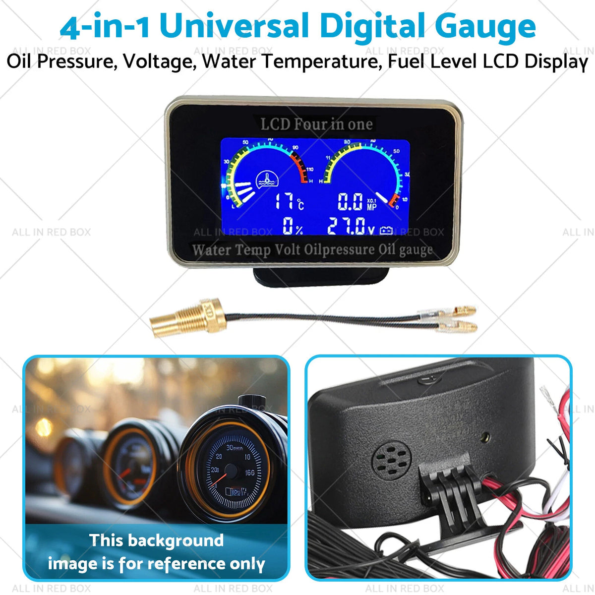 4-in-1 LCD Meter Oil Pressure Voltage Water Temp Fuel Gauge for Universal