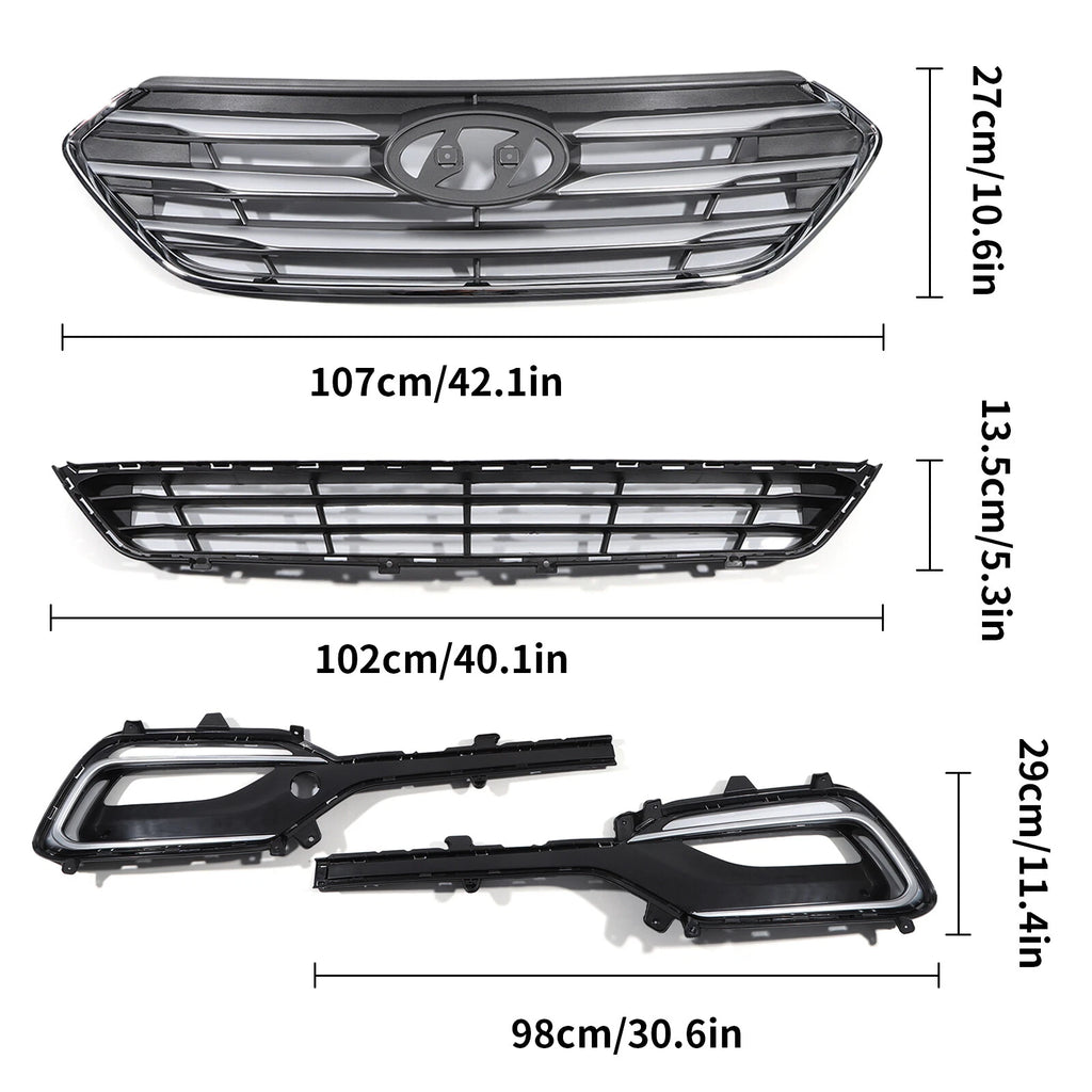 Set of 4 Front Grille and Fog Light Bezels for Hyundai Santa Fe Sport
