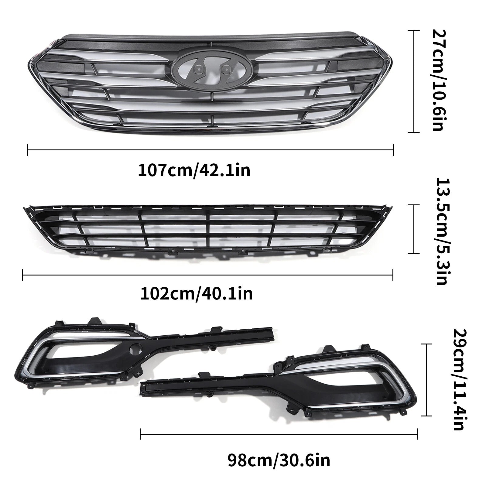 Set of 4 Front Grille and Fog Light Bezels for Hyundai Santa Fe Sport