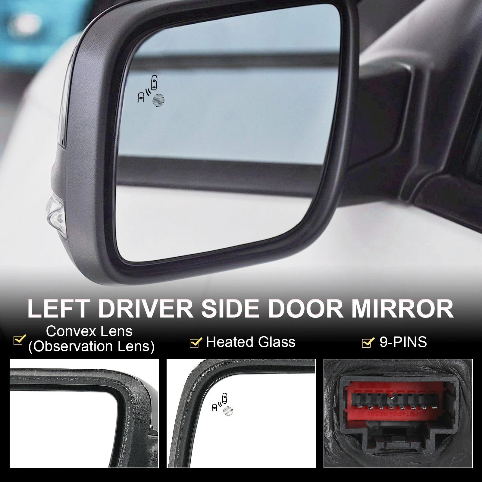Side Mirror with Blind Spot Puddle Lamp for Ford Explorer (2016-2019)