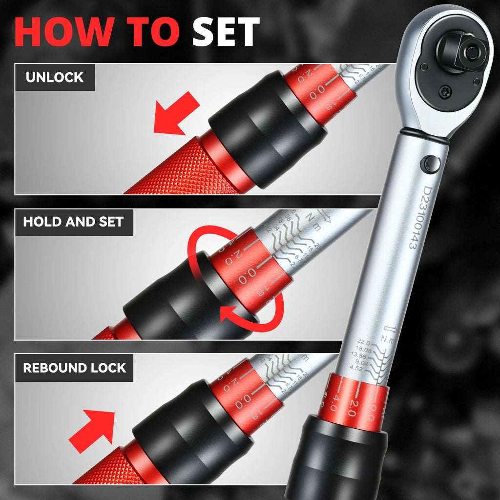3/8" Adjustable Click Torque Wrench 20-200 IN-LB with Storage Box