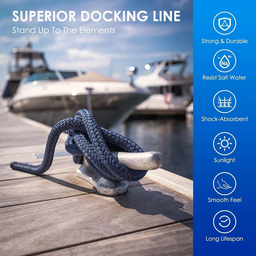 Set of 4 Double Braid Nylon Dock Lines for Boat (25FT, 1/2 inch)