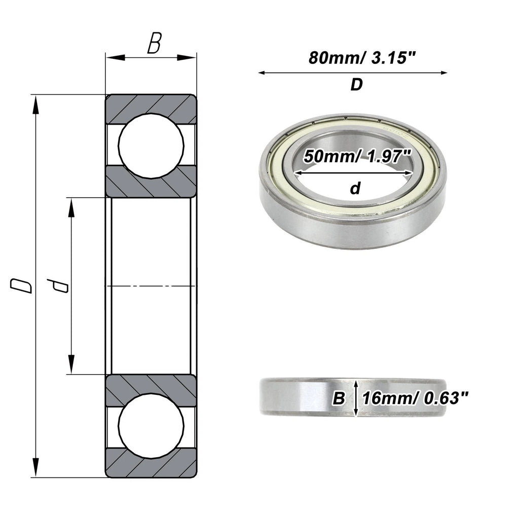 Deep Groove Ball Bearing 6010ZZ for Scooter Skateboard Wheel (50x80x16mm)