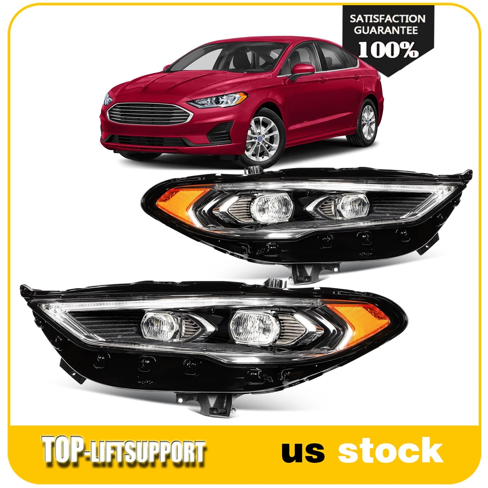 2X Full LED Headlights with Projector for Ford Fusion (2017–2020)