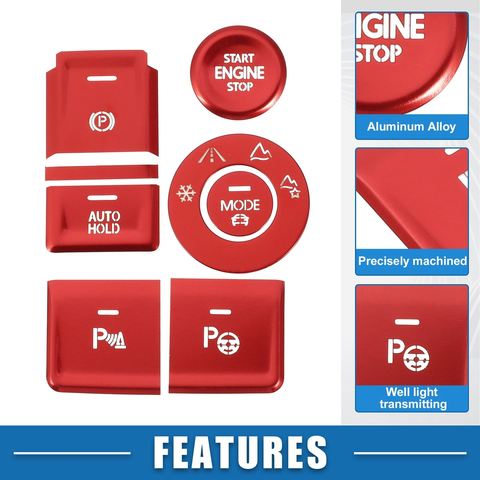 8pcs Gear Shift Box Button Sticker for Volkswagen Atlas (2018–2023)