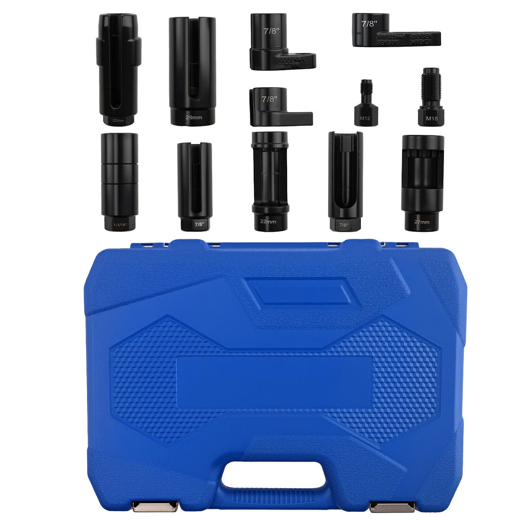 12pc Oxygen Sensor Socket Set for Universal Use (1/2", 3/8", 22mm, 27mm, 29mm)