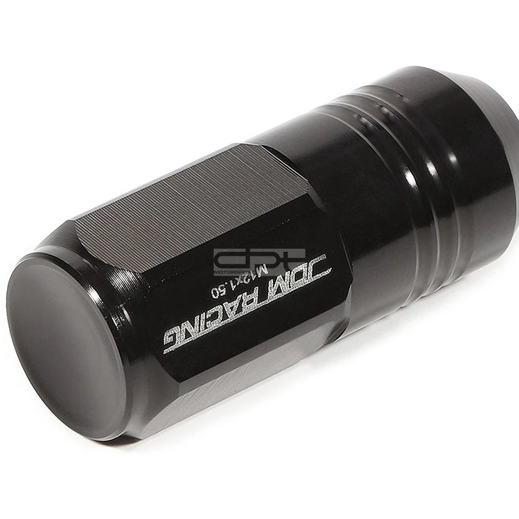 20 PCS Closed End M12x1.5 50mm Tall Black Aluminum Lug Nuts + Adapter