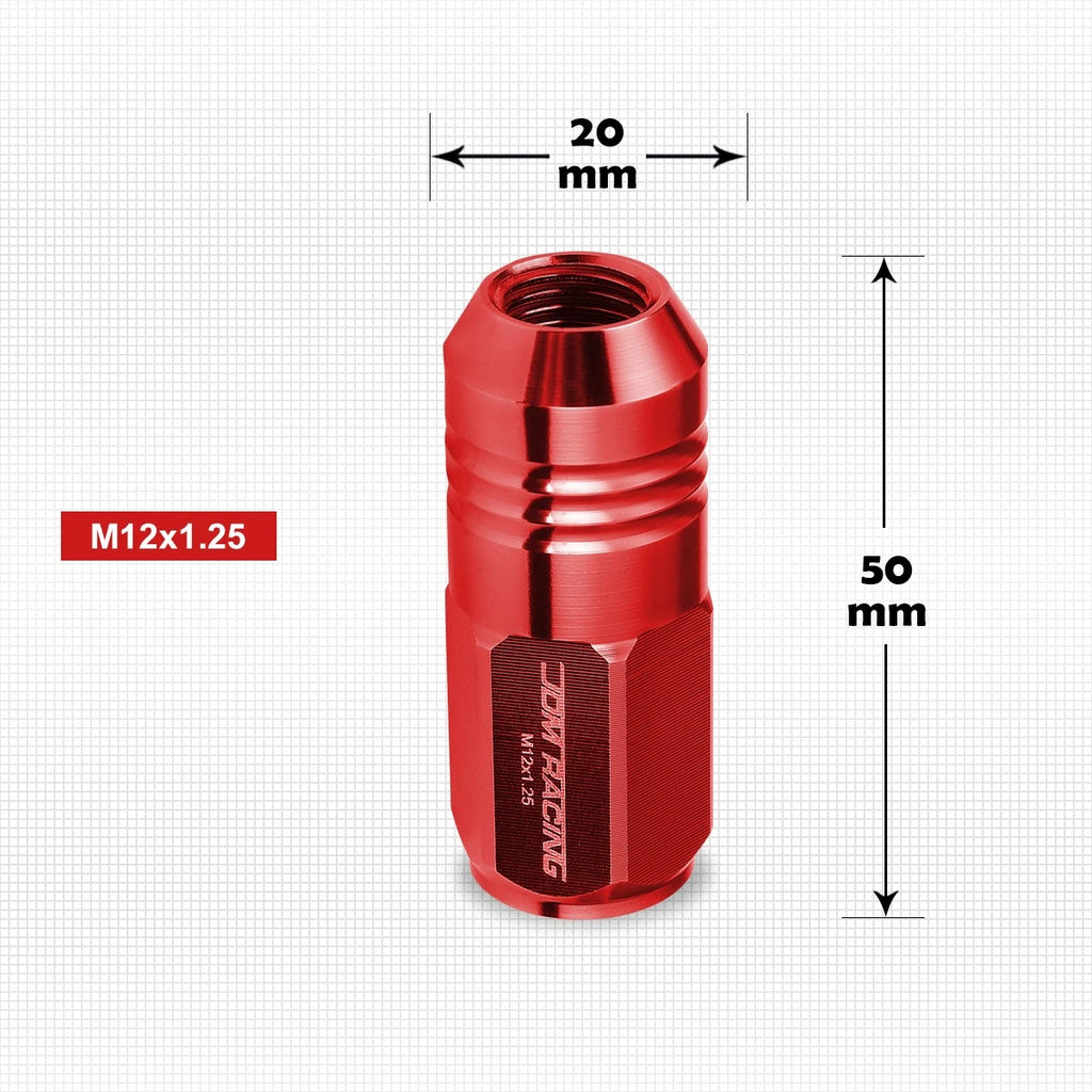20Pc M12X1.25 Red JDM Closed End Cone Hex Lug Nuts for Wheel Rim