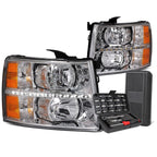 LED DRL Bar Chrome Amber Side Headlights for Chevy Silverado (2007–2014)