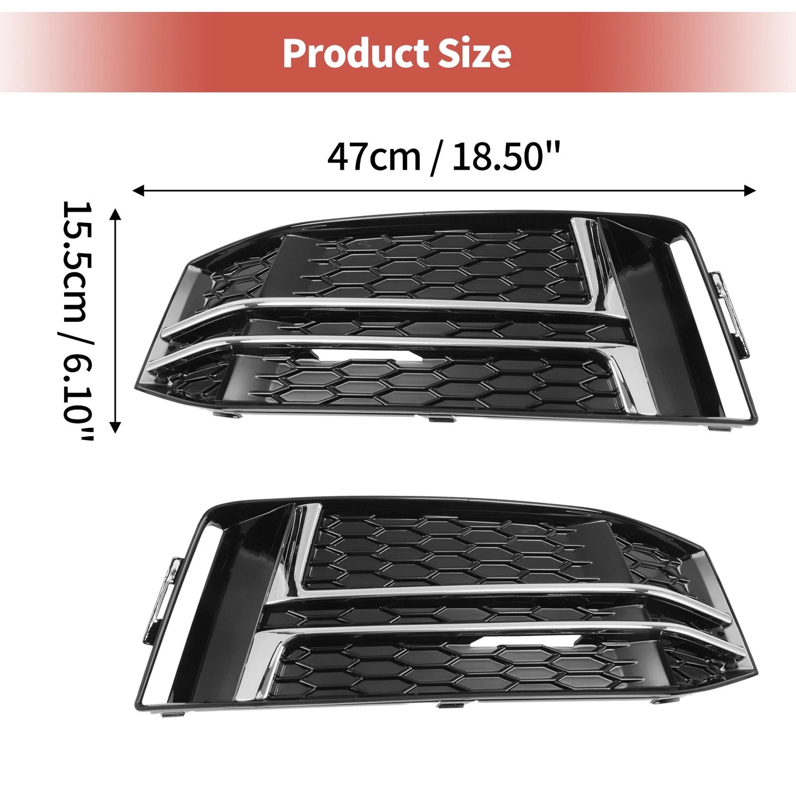 Pair Front Fog Light Grills for Audi A4 B9 S-Line (2017–2023) No.8W0807681F