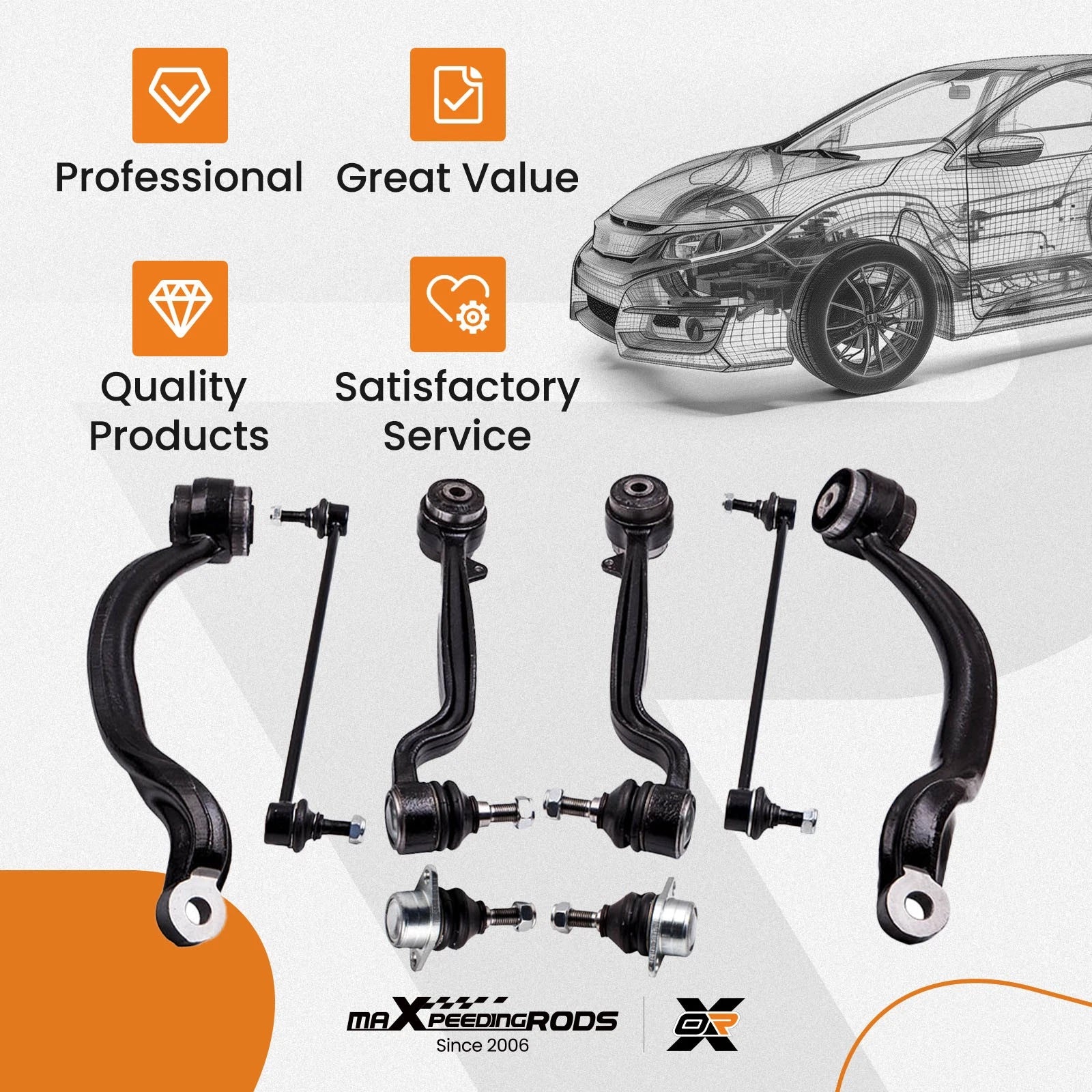 Set of 8 Control Arm Ball Joint Sway Bar Link for Land Rover