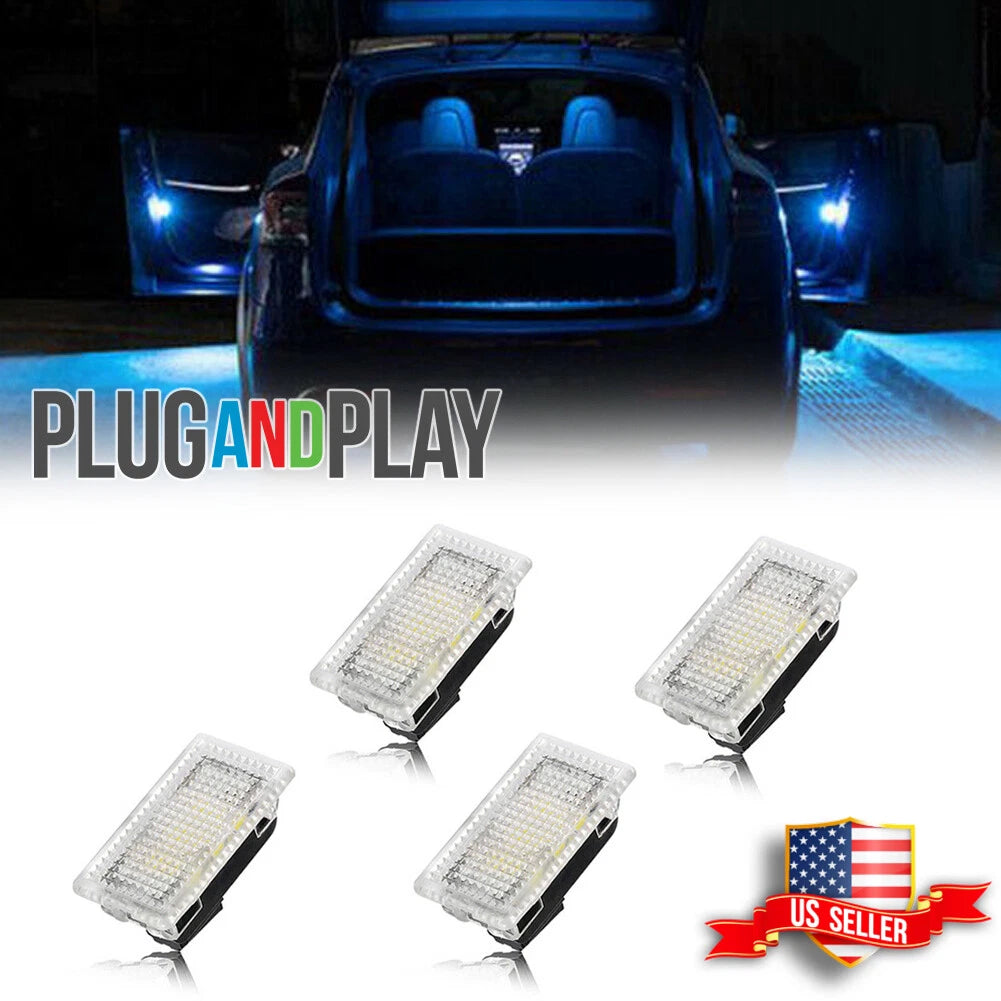 4X Ice Blue LED Lamps for Tesla Model S 3 X (2012–2023)
