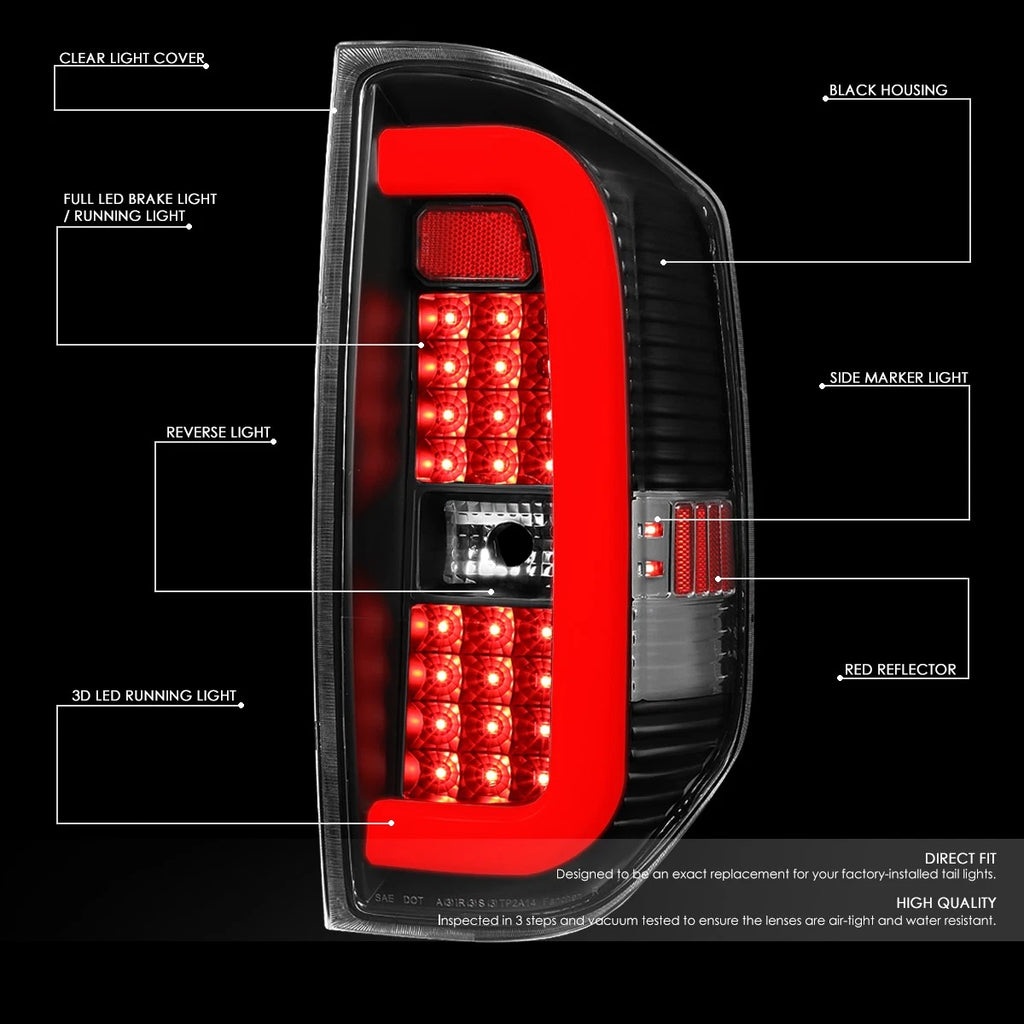 3D LED Tube Bar Tail Brake Light Reverse Lamps for Toyota Tundra (2014–2021)