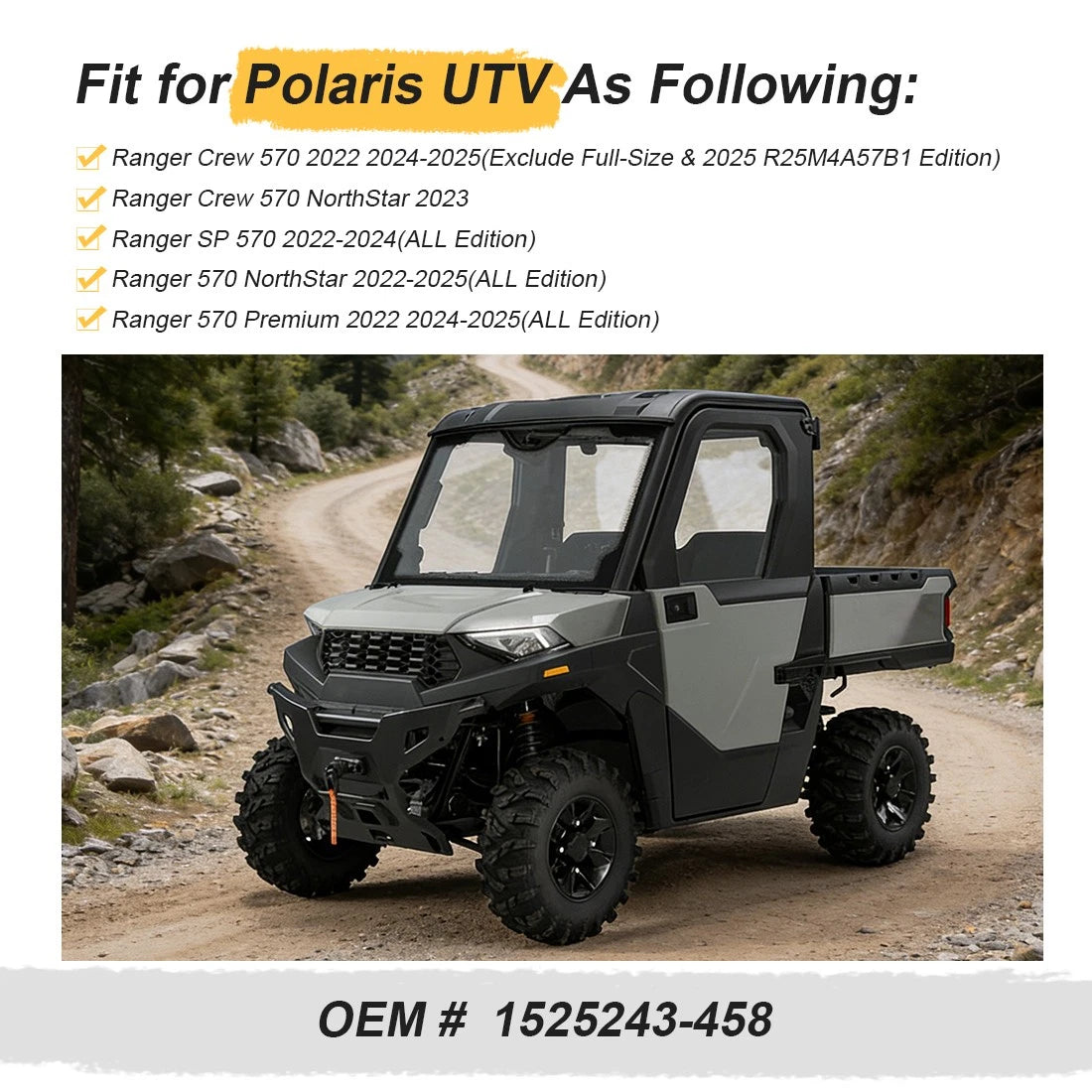2X Front Matte Black Rim Caps for Polaris Ranger Crew SP 570 (2022–2025)