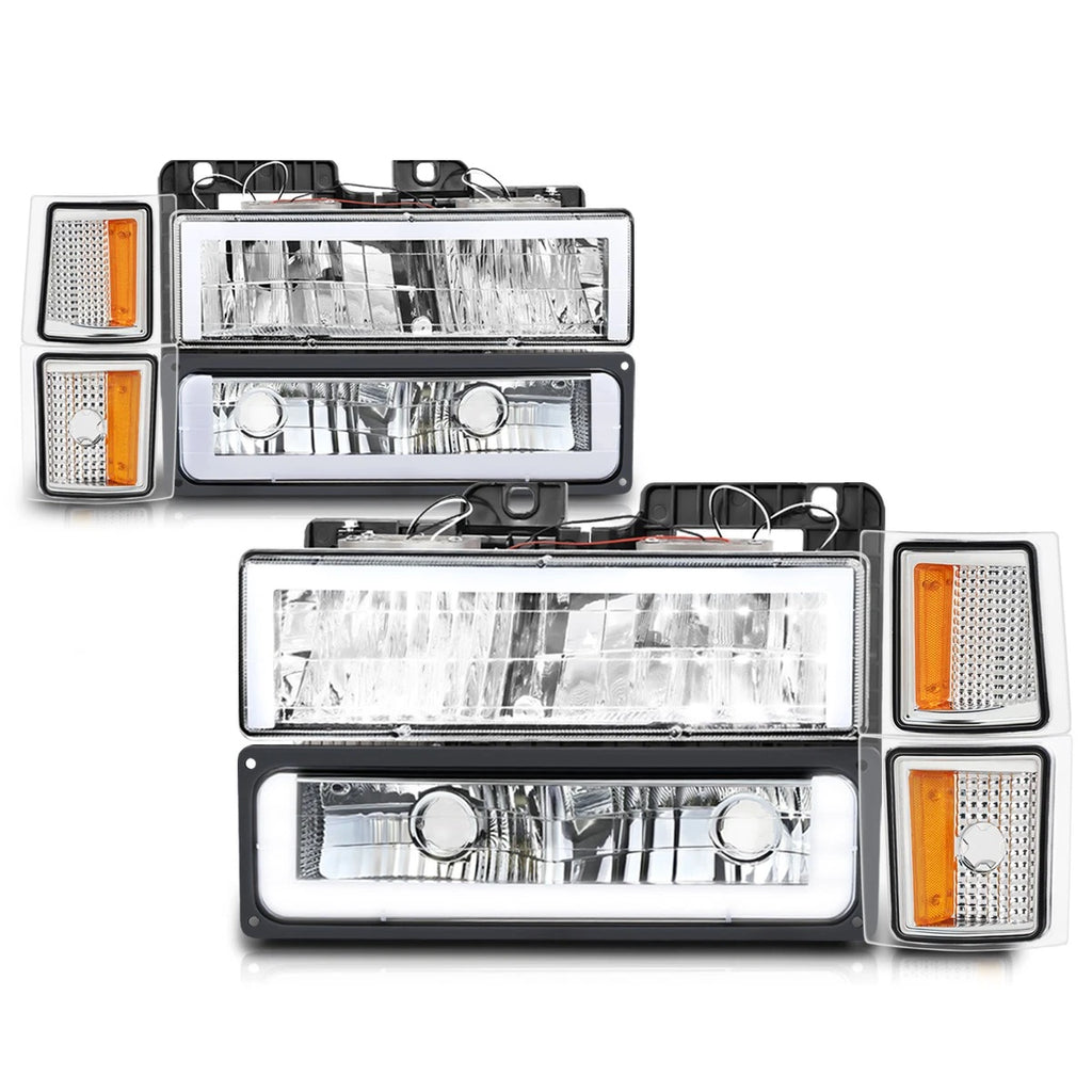 LED DRL Headlights Chrome/Amber for Chevy C/K Pickup Suburban Tahoe (1994–2000)