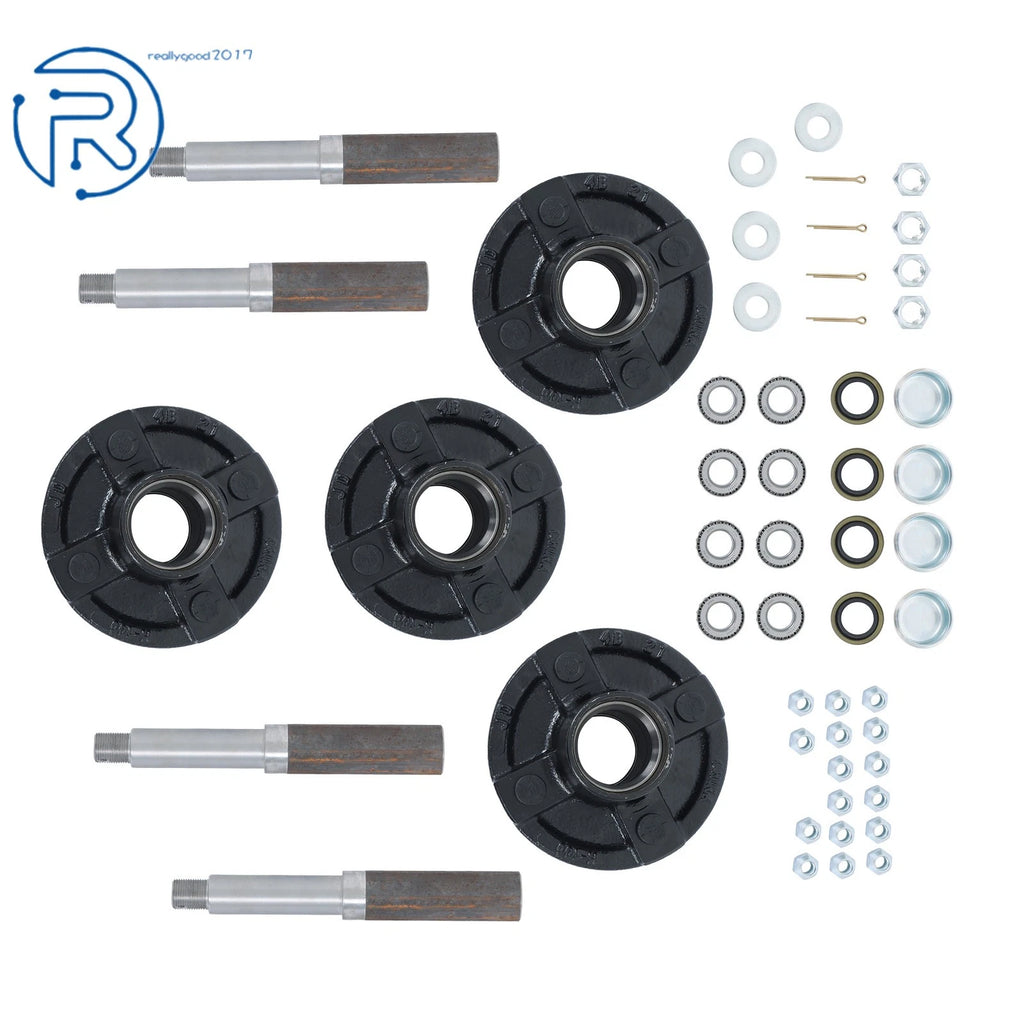 Trailer Axle Kit for 4 on 4" Bolt Idler Hub & 1" Round Spindle (2 Sets)